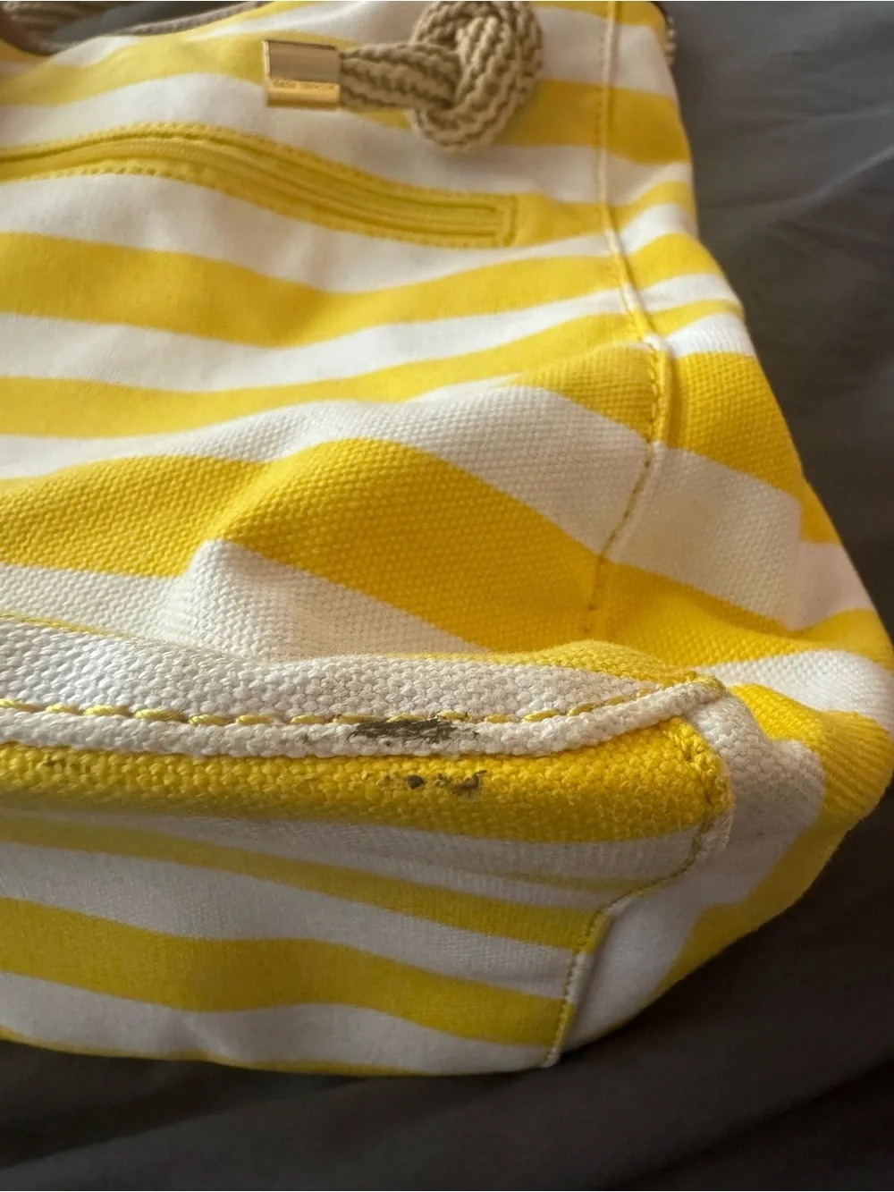 Michael Kors Yellow and White Striped Canvas Tote with Rope Handles